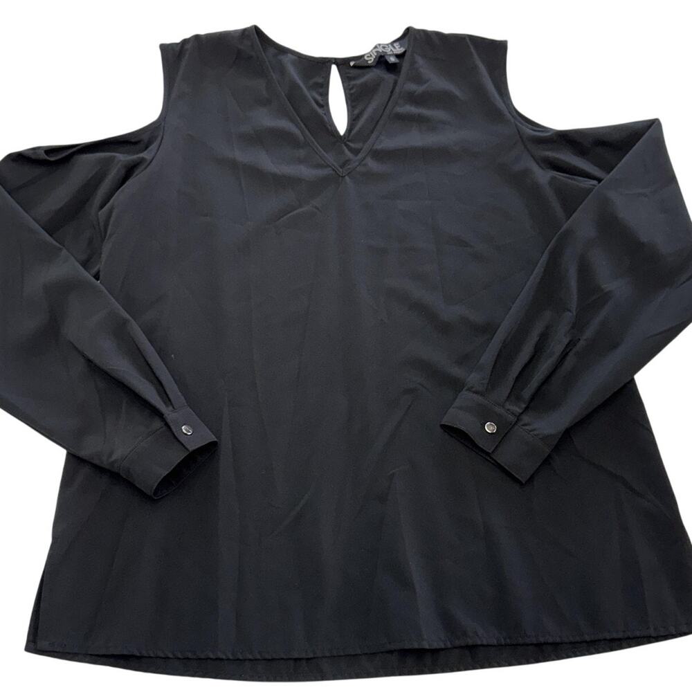 Single‎ Blouse Women Small Black Cold Shoulder V Neck Long Sleeve